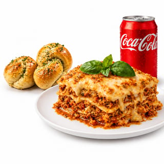 Beef Lasagna + soda